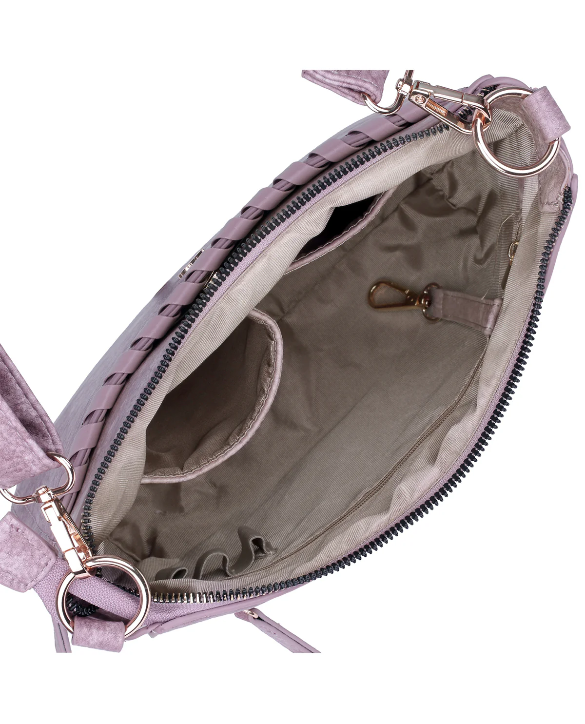 Buxton Whip Stitch Vegan Mauve Colored Leather Crossbody Bag - Image 4