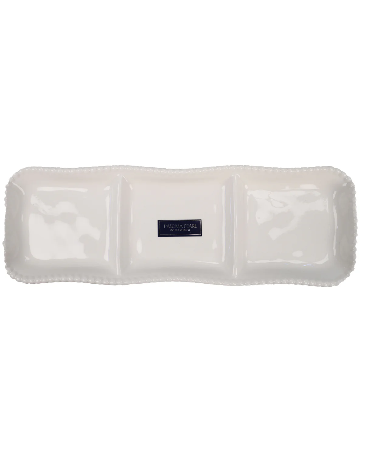 White Beaded 3 section Serve Tray