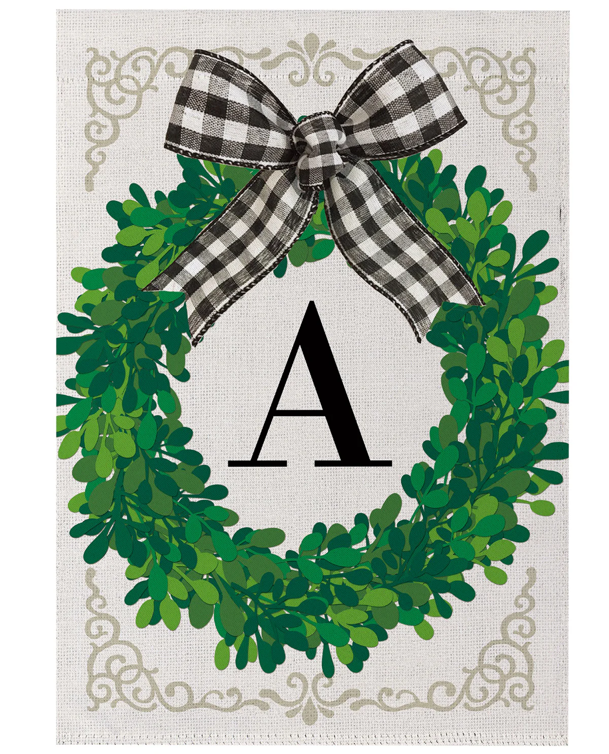 Evergreen Wreath Monogram Garden Flag Letter A