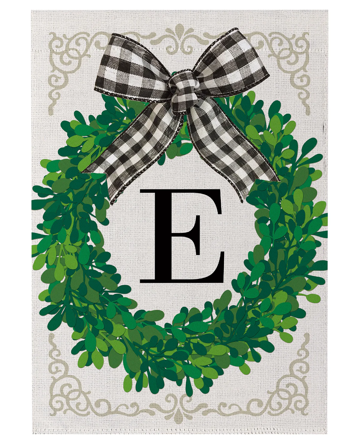 Evergreen Wreath Monogram Garden Flag Letter E
