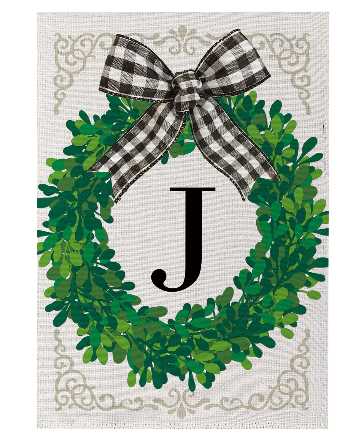 Evergreen Wreath Monogram Garden Flag Letter J