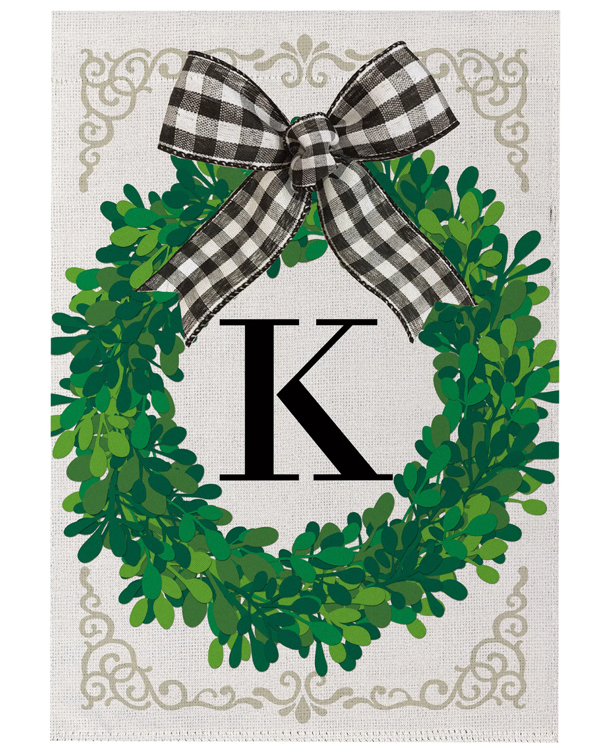 Evergreen Wreath Monogram Garden Flag Letter K