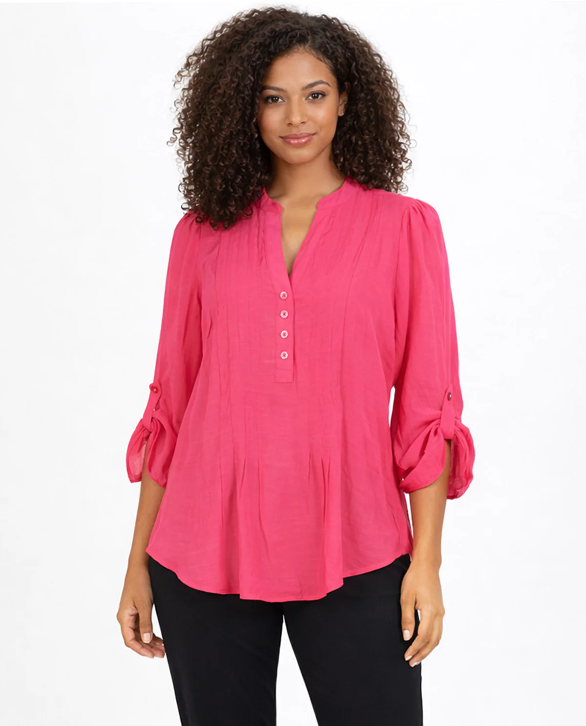 Zac & Rachel Petite 3/4 Sleeve Solid Slub Top